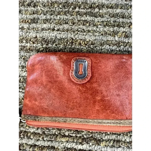 Fossil Leather Applique Bug Key Lock Keychain Coin Purse Wallet ID Holder 5X3" - Picture 2 of 11